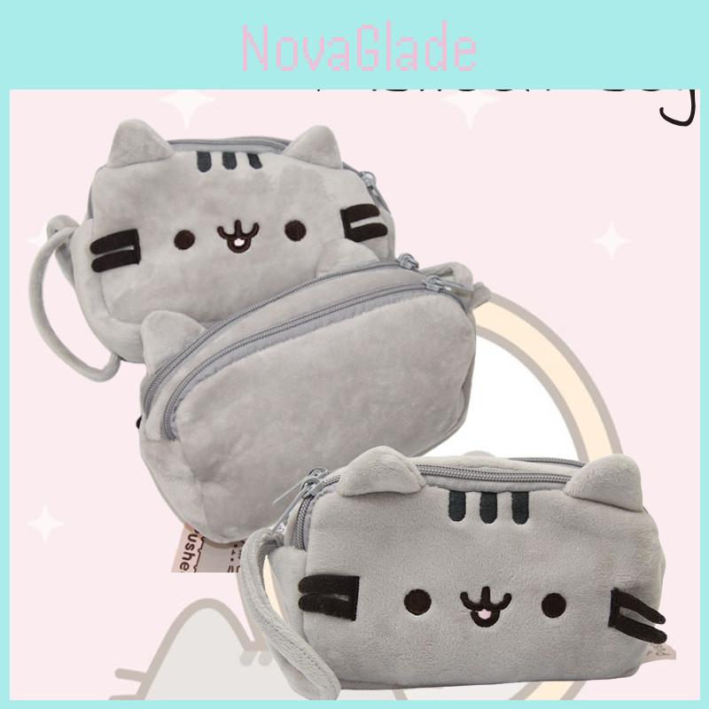 Schattig mollig grijs pluche katten make-uptasje voor meisjes, cosmetica-organizer etui