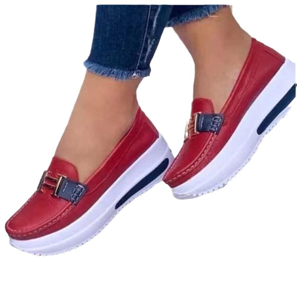 Große Plateauschuhe für Damen, lässige Einzelschuhe, Metallschnalle, Ein-Pedal-Loafer für Damen