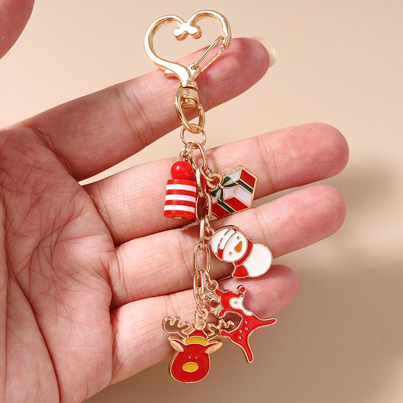 Cute Christmas Keychain Snowman Key Ring Pendants For Women Girls Handbag Decor Diy Handmade Jewelry Gift