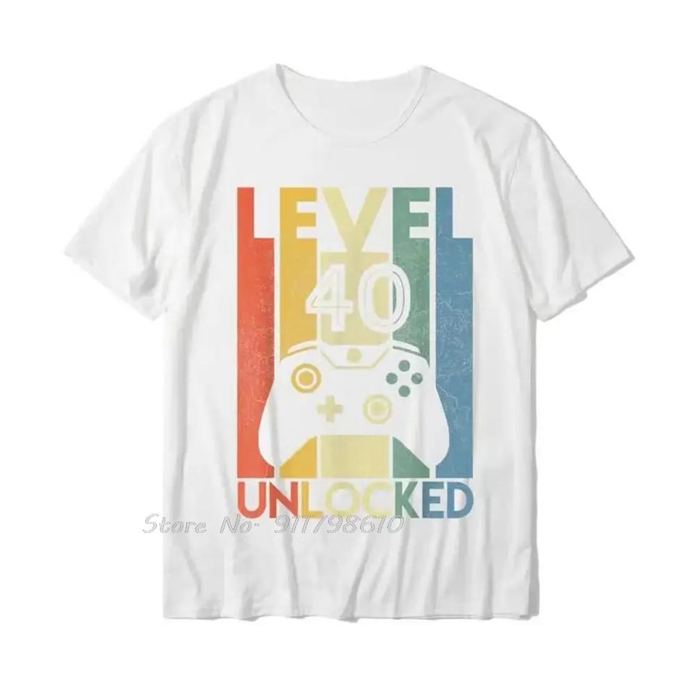 Level 40 Unlocked Funny Video Gamer 40th Birthday Gift Oversized T-shirt Casual Cotton Tshirt Men's Clothing Unisex Tops Tees
