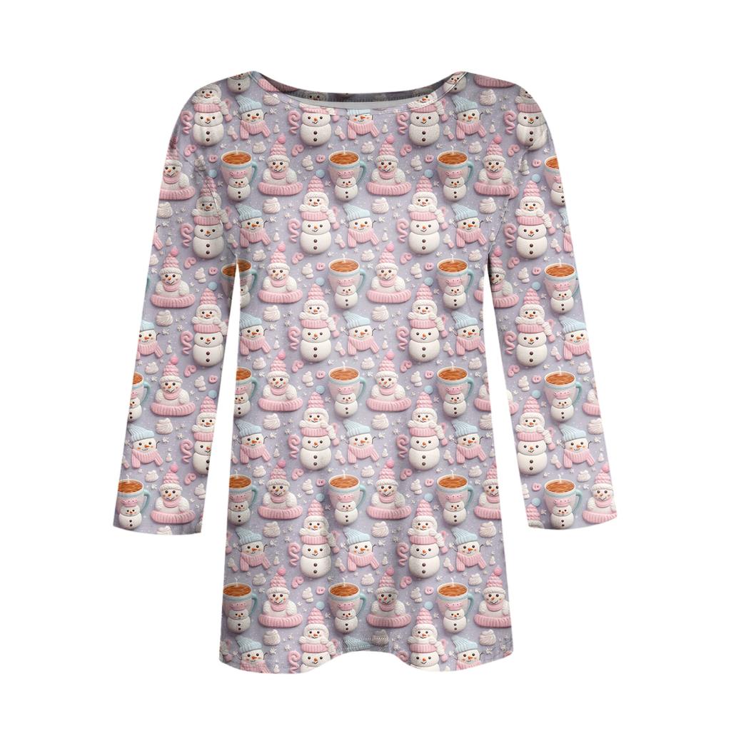 Women's Fashionable Casual Three-Quarter Sleeve Christmas Print Round Neck Top