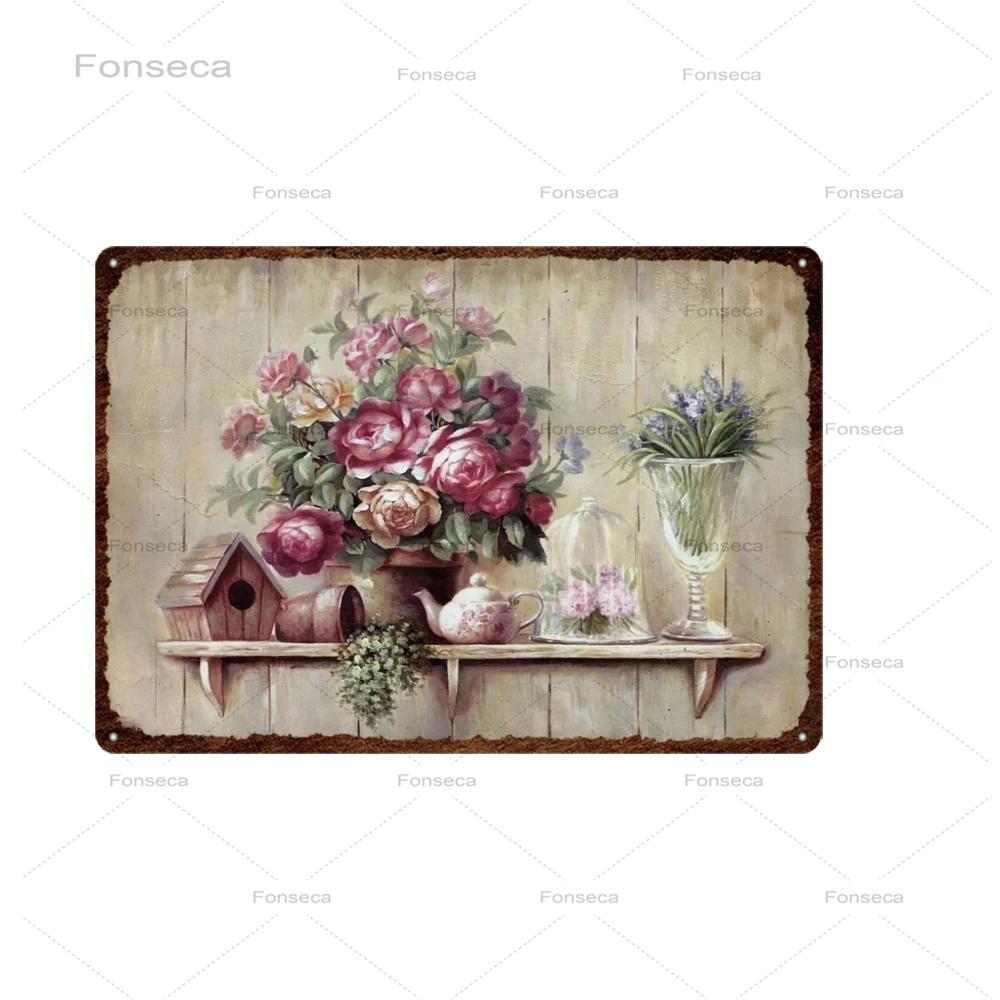 Vintage Flowers Metal Sign Garden Floral Retro Tin Plaques Home Decoration Wall Art Iron Painting 20X30Cm