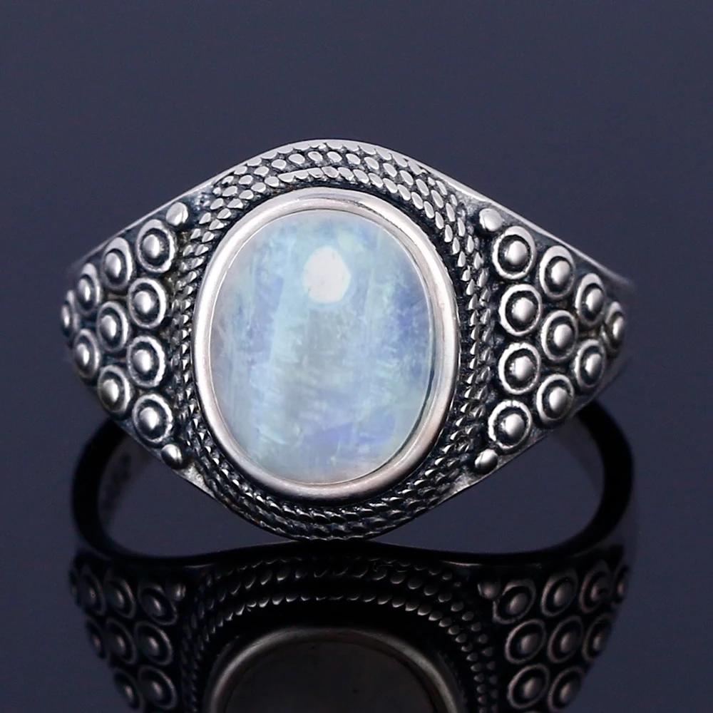 Okrągłe Owalne Duże Naturalne Kamienie Księżycowe Pierścionki Damskie Srebro S925 Pierścionki Prezenty Vintage Delikatna Biżuteria