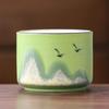 Hand-Painted Distant Mountains Ceramic Tea Tasting Cup Set - Large, Medium, Small with Handle and Gift Box