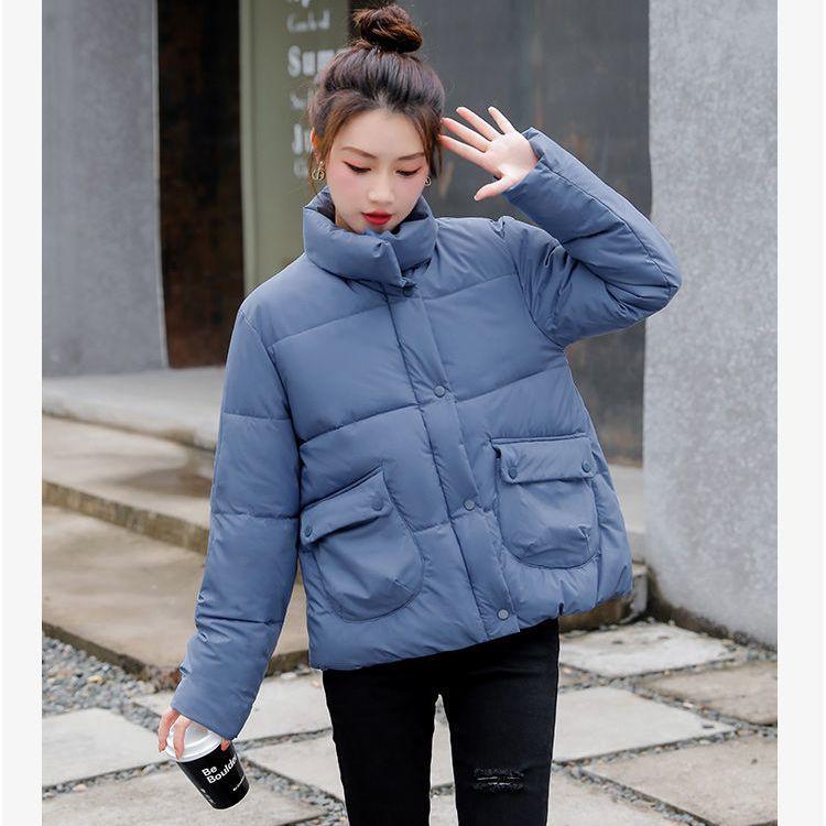 Solid Color Stand Up Collar Cotton Jacket Women's Short Winter Hot Item Simple and Loose Western Style Cotton Jacket