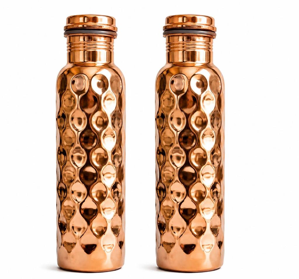 Nirmal Ganga Diamond Design Copper Bottle 1L (Pack of 2) | Pure Copper Water Bottle | Leakproof & Stylish