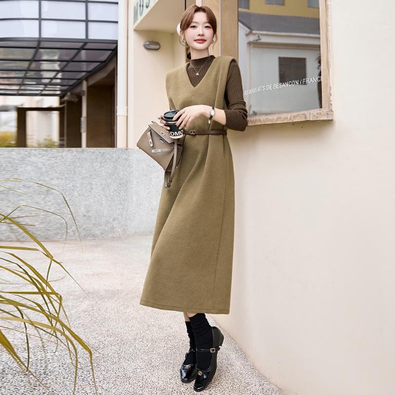 Design temperament fashion sweater wool vest skirt two-piece set autumn new suit drape dress