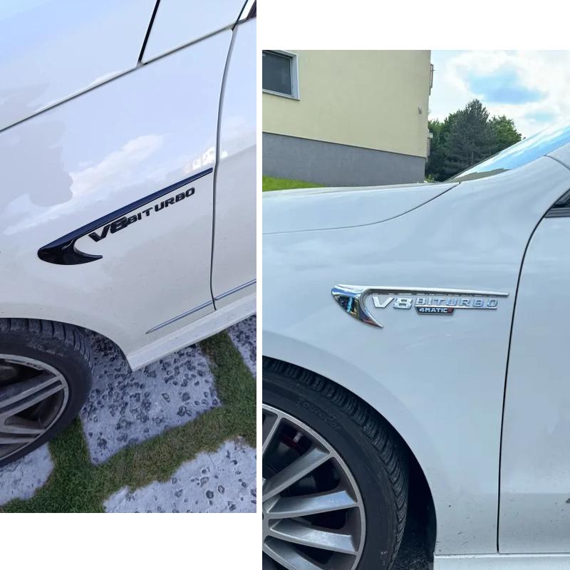 Car Fender Side V8 BITURBO 4MATIC Badge Emblem Logo Set Chrome Black For Mercedes Benz C63 E63 G63 C-Class 6a