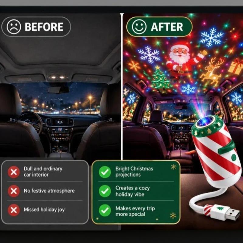 Usb Christmas Projector Light 6/12/24 Patterns Flexible Led Xmas Projection Lamp For Car Bedroom Party Decor