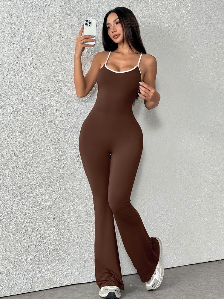 AD042 New Sexy Casual Sport Yoga Backless Solid Color Jumpsuit