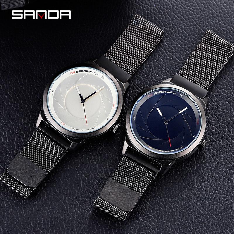 Sanda Ultra-Thin Quartz Couple Watches: Waterproof, Trendy Mesh Strap for Men & Women