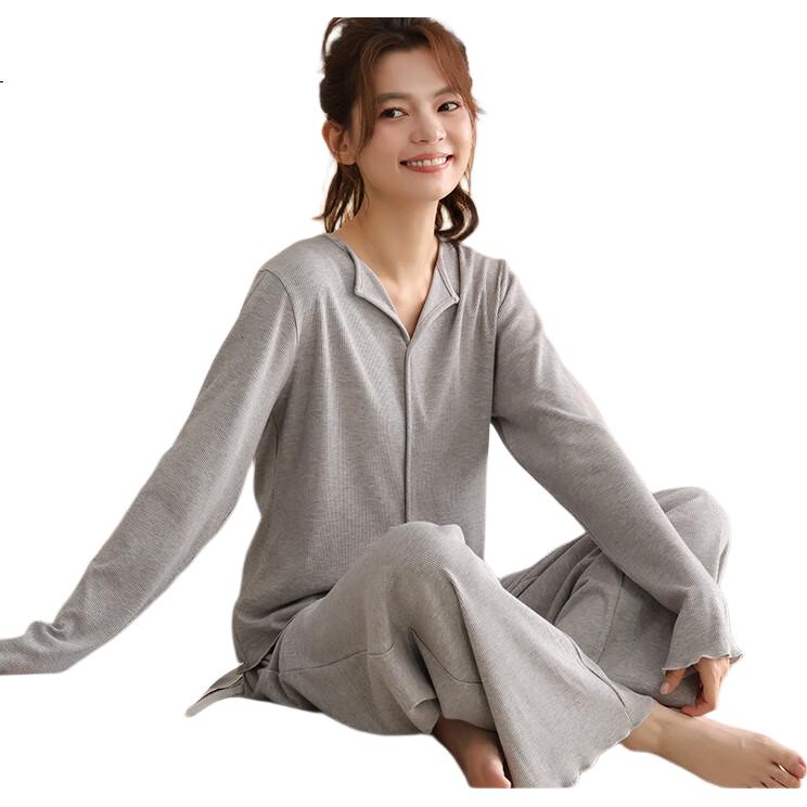LANGSHA Women's Autumn Soft Comfortable Modal Pullover Pajama Set Homewear Suitable for Outdoor Wear 2026 New Gray