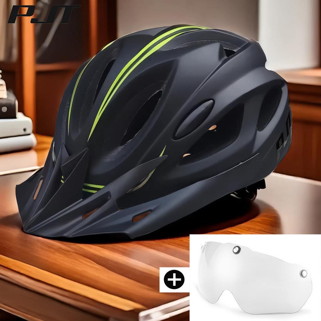 Matt Color 4 In 1 Bike Helmet With Sun Goggle & Sun Visor Rechargeable Adult Bicycle Helmet Sunglasses Road MTB Cycling Helmet