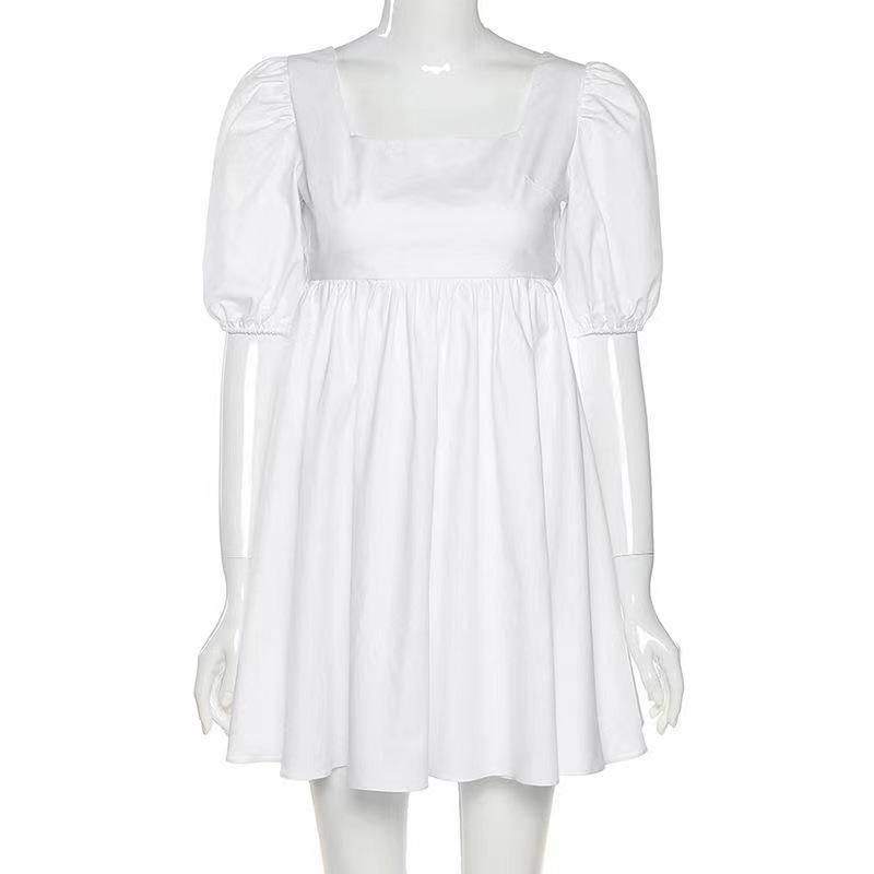 2024 Léto Francouzské šaty midi áčkového střihu s čtvercovým výstřihem, odhalenými zády a šněrováním