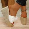 Fashion Pearls Lace Bow Chunky Platform Sandals Women Summer Peep Toe Thick Sole Slippers Woman Plus Size Fashion Wedge Heeled Sandals