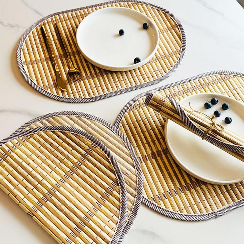 Oval Edge Bamboo Braided Placemats Washable Heat Resistant Table Place Mat for Home Kitchen Xmas Dining Table Party Decor