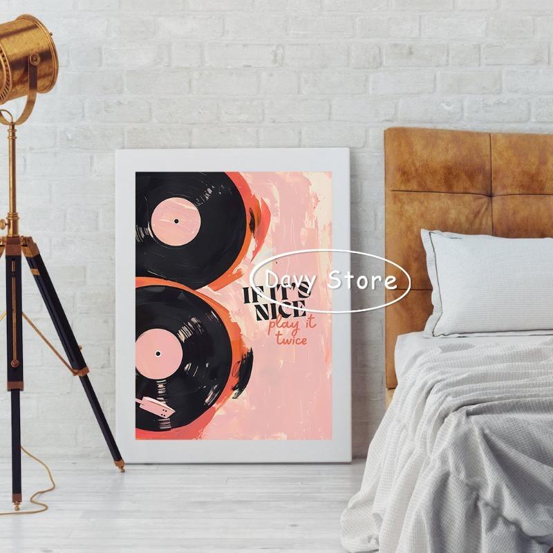 Vintage Record Player Cassette Tape Music Poster Eclectic Pink Wall Art Print Retro Canvas Painting Bar Home Decor Aesthetic