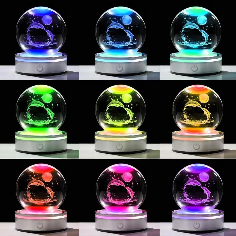 Kryształowa kula 3D Delfin Prezenty dla Kobiet Par Statua Lampa Szklane Figurki Zwierząt Dekoracja Domu