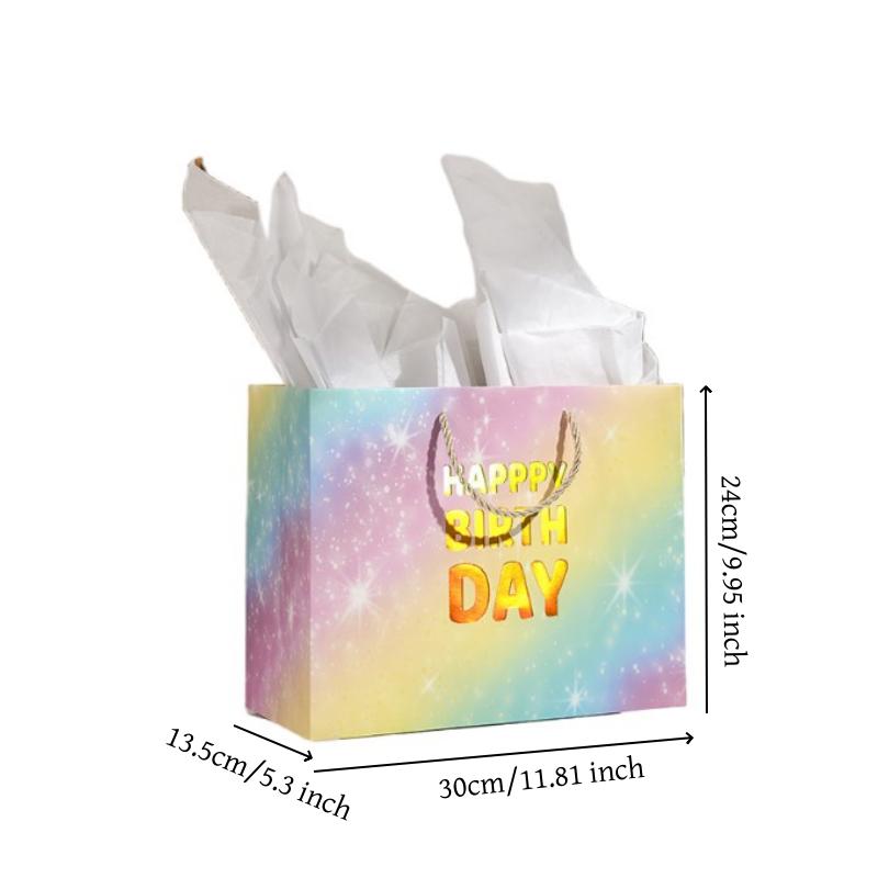 

6pcs/set, Contains 18 Sheets of White Sorbet Paper, 30*24*13.5cm,11.81*9.95*5.3 Inch, Hot Stamping White Card Bag Gift Bag, High Grade Tote Bag Pack of 6 разноцветный