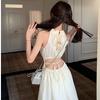 French Temperament Back Hollow Neck Sling Dress Women's Summer Waist Seaside Vacation Wind Sleeveless Beach Dress
