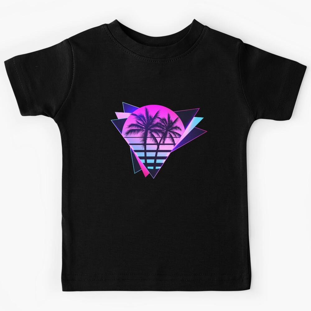 80s Retro Miami Neon Vaporwave Aesthetic Sunset Kids T-Shirt 110