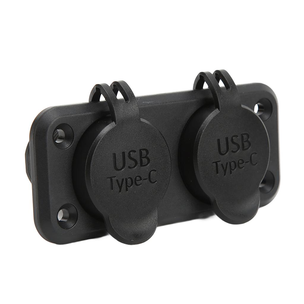 Dual Port Car Charger 2 Way DC 10‑30V USB TYPE C Power Outlet Socket with Mounting Panel Charging Adapter for RVs Boats
