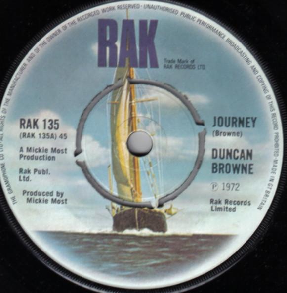 

7-дюймовая пластинка DUNCAN BROWNE - Journey RAK135 RAK 1972 UK Рок Б/У
