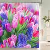 3d Tulip Fresh Flowers Shower Curtains Bathroom Waterproof Floral Bath Curtain Polyester Cloth With Hooks Decorative Bath Screen