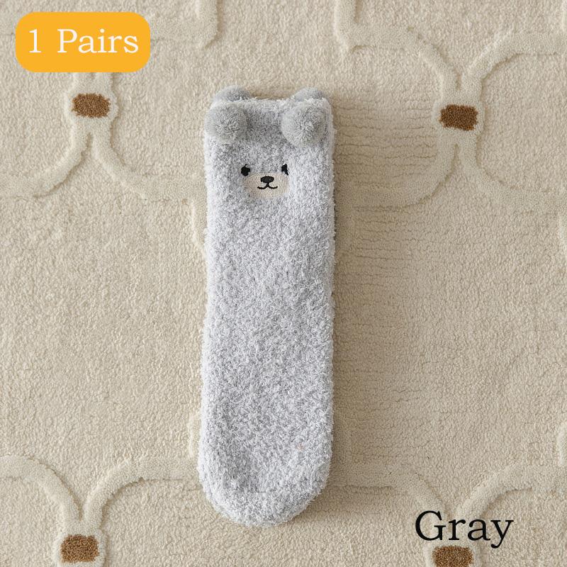 2 Pairs Coral Velvet Women's Socks Bear Thicken Plush Warm Sleep Fluffy Socks Cute Cartoon Lovely Floor Fleece Fuzzy Sock Winter