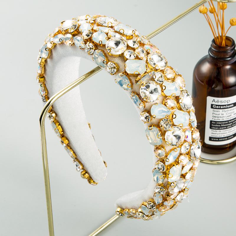 European & American Baroque Rhinestone Geometric Wide Headband - Colorful Thick Sponge Party Headdress