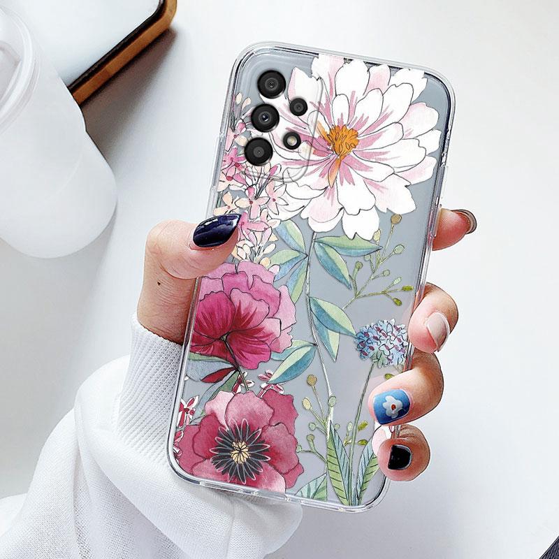 Phone Case For Samsung A53 5G A33 Floral Silicon Cover For Samsung Galaxy A73 Fundas Coque Transparent Soft Capas Flower TPU