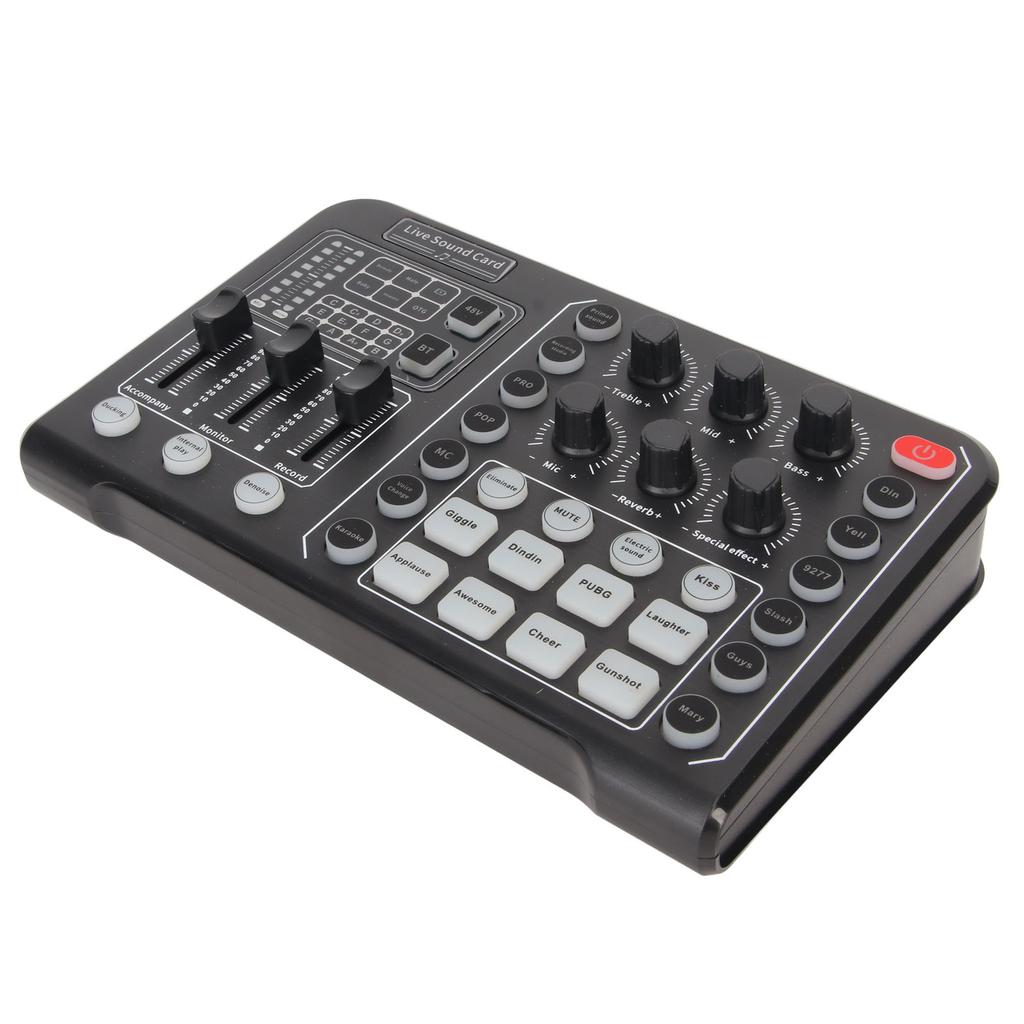 Live Sound Card Support Bluetooth 48V Large Diaphragm Noise Cancelling Sound Mixer Board with 15 Sou