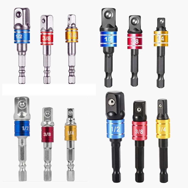 3-Piece Nickel-Plated Extension Rod Set for Drill to Wrench Conversion