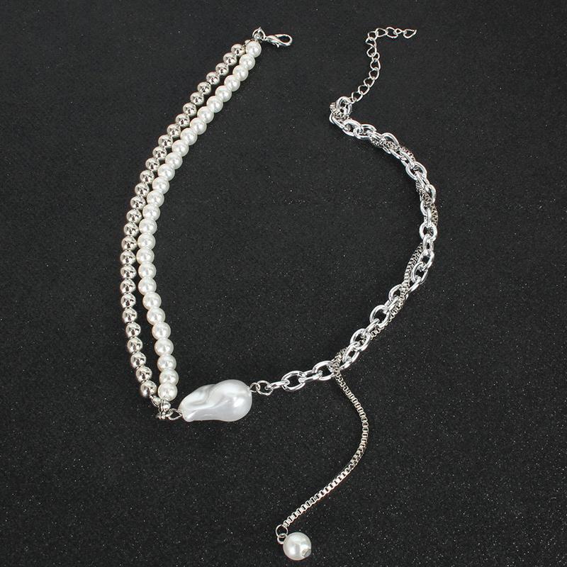 Vintage Gold Color Beads Long Tassel Pendant Necklace for Women Creative Imitation Pearl Double-Layer Clavicle Chain Zircon