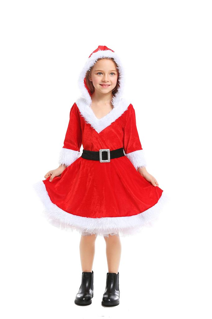 JUNDOMECY Santa Cosplay Costume for Cute Christmas Santa Claus Hooded Perfect for New Cultural and School Festivals L Girls, Costume, Outfit, Kids'
