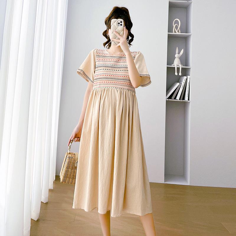 2026 Summer Embroidered Short Sleeve Maternity Dress M