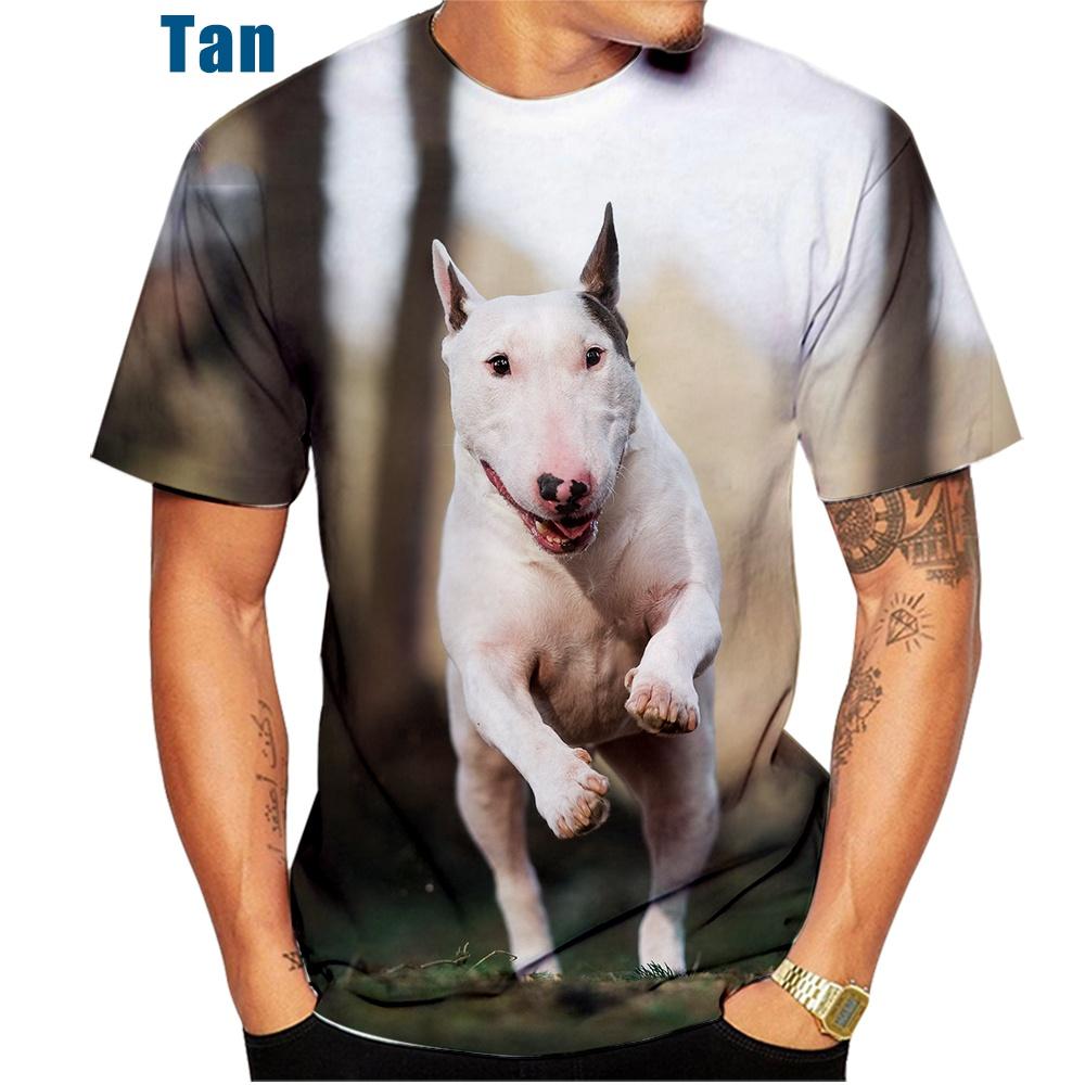 Summer Round Neck Cute Animal Bull Terrier Pattern 3D Print Top Fashionable Casual Short Sleeved Men's T-shirts