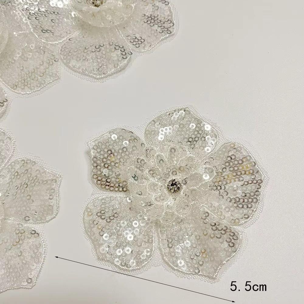 Černobílé Flitrové Květinové Aplikace Ručně vyráběné Oblečení Doplňky Samolepka Krajkové Záplaty 3D Korálková Záplata na Oblečení