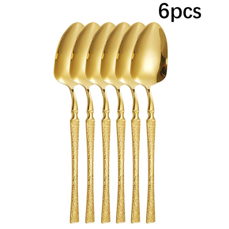 6/30pcs Golden Waist Knife, Fork and Spoon Stainless Steel Tableware Set Dessert Fork and Spoon Steak Knife, Fork and Spoon