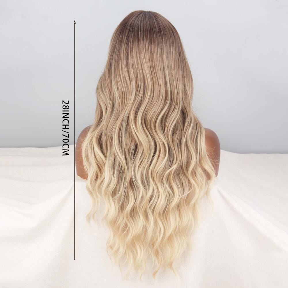 MERISIHAIR Pelucas Largas Onduladas con Línea de Cabello Marrón Cobrizo con Reflejos Rubios Pelucas Sintéticas para Mujer Diarias Naturales de Fibra Resistente al Calor