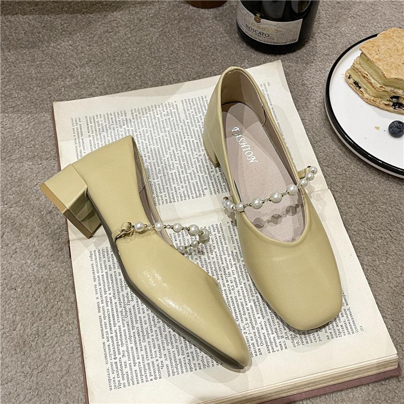 Low New Summer Versatile Single Shoes Women's Spring and Autumn Shallow Mouth Pearl Year Flat-soled Doudou Shoes Heel Night