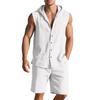 2Pcs/Set Men Summer Outfit Hooded Drawstring Sleeveless Shirt Adjustable Elastic Waistband Shorts Set Hiking Workout Casual Outfit