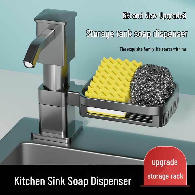 Space Aluminum Quick-Install Soap Dispenser with Extension Rod for Sink or Vegetable Washing Basin.