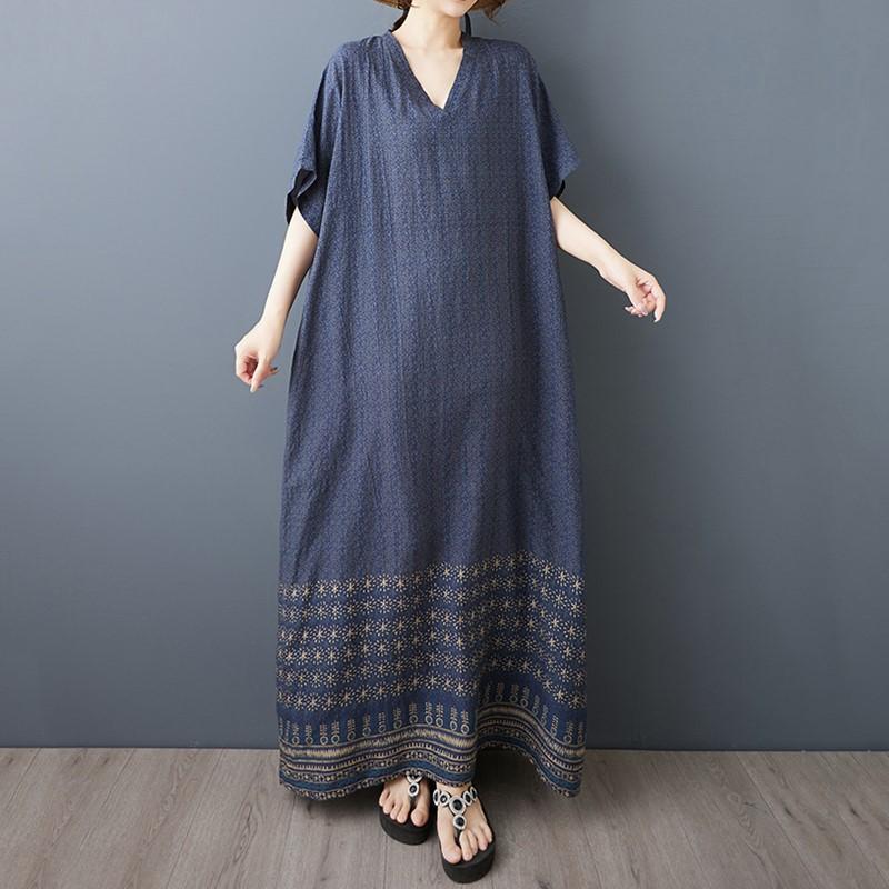 Kortärmad Plus size Bomull vintage nyinkommen klänningar för kvinnor avslappnad lös Maxi lång sommarklänning