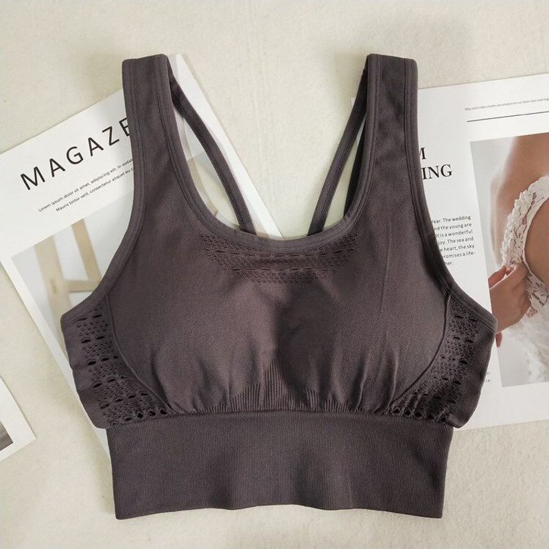 2019 Ins European and American Quick-Dry Bra Hollow Yoga S Deep coffee
