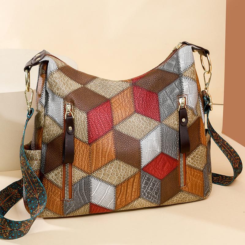 2024 Retro Color Block Large-Capacity Single Shoulder Crossbody Mummy Bag for Women