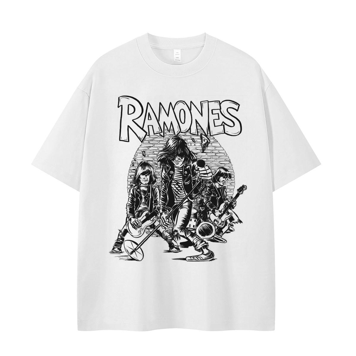 Raymonds Band Retro Human Portrait Limited Edition Design Pattern American Street Punk Rock ShortSleeved TShirt M
