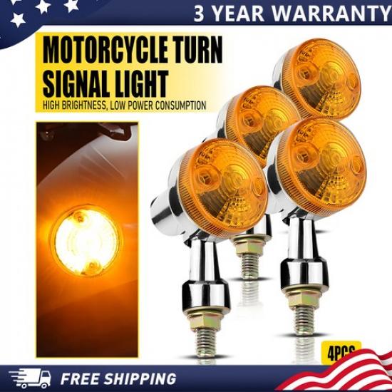 For Yamaha Kawasaki Honda 4X Motorcycle Turn Signals Round Light Chrome Amber I