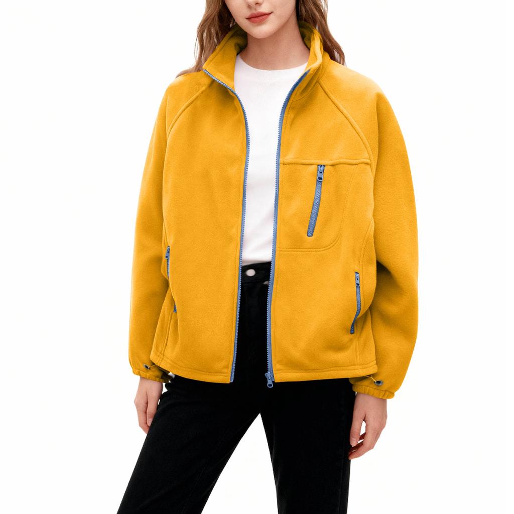 Women's Fashionable Casual Plus Size Long Sleeve Thickened And Fleece Line Stand Up Collar Coat