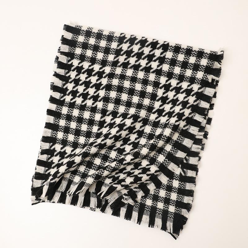 New Cashmere Plaid Scarf Autumn and Winter Women's Cashmere Scarf Black and White Plaid Thousand Birds Warm Shawl Scarf